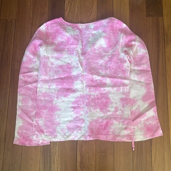 Juicy Couture Pink Linen Tie Dye Bell
Sleeve Blouse sz S Excellent Condition - Picture 4 of 8